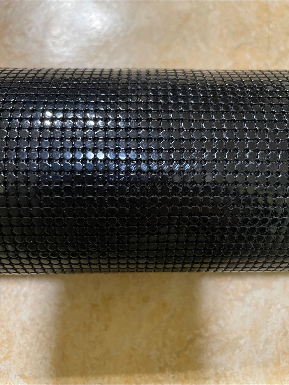 Whiting & Davis Metallic Black Barrel Baguette Mesh Purse Evening Bag Clutch GUC - Picture 2 of 12